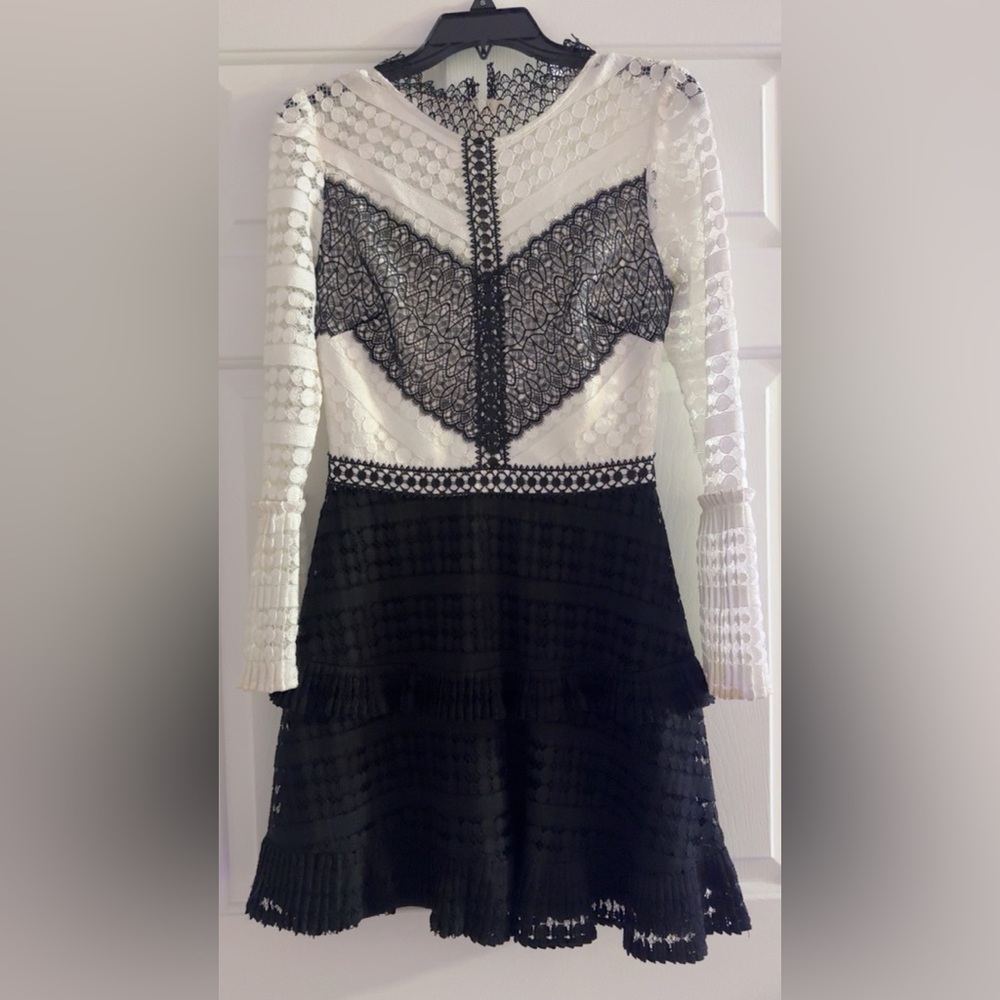 Elegant Black and White Lace Dress